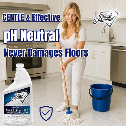 Black Diamond Stoneworks MARBLE & TILE FLOOR CLEANER. Great for Ceramic, Porcelain, Granite, Natural Stone, Vinyl and Brick. No-rinse Concentrate. (1-Quart)