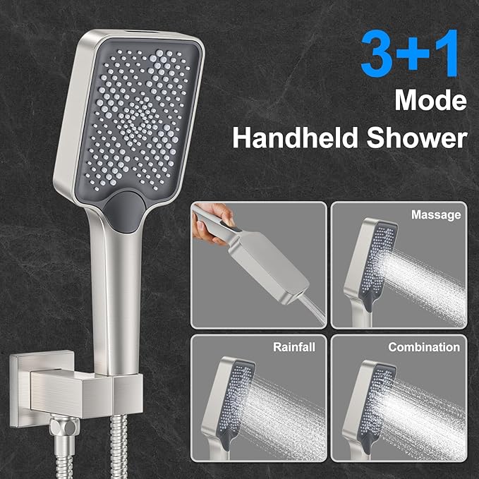 Shower Faucet Set,Brushed Nickel Push Button Shower System with Rain Shower and Handheld,Brushed Shower Faucet with Valve Ceiling Mount 12 Inch Shower Head and 6 Inch Shower Head with Handheld
