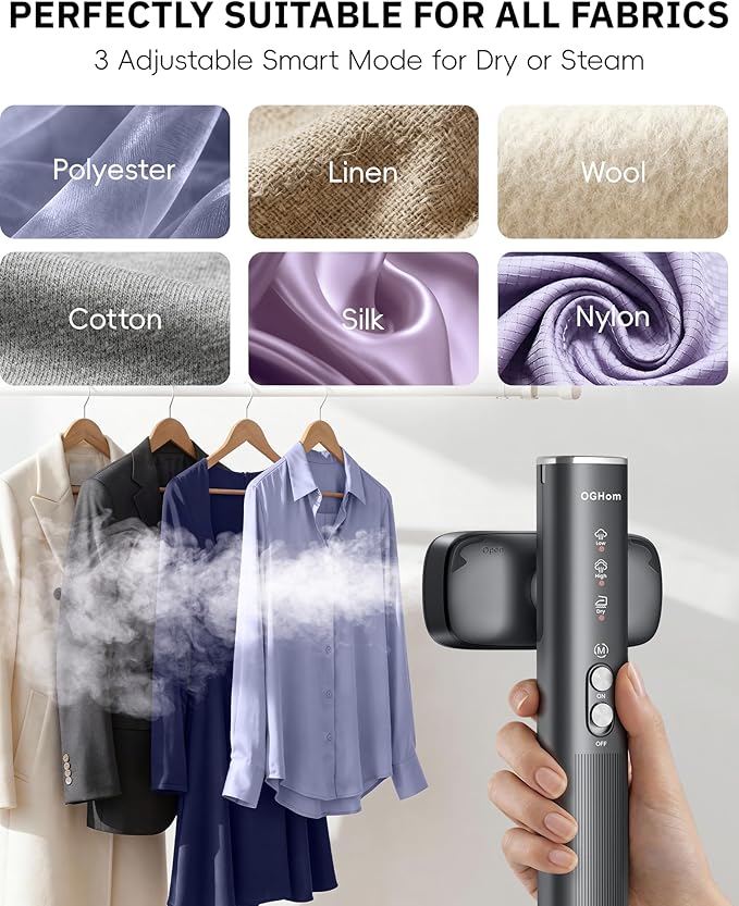 OGHom Steamer for Clothes, 110-240V Travel Steamer & Iron 2 in 1, 1000W Powerful Steam, Portable Handheld Garment Wrinkle Remover, 30s Fast Heat-Up with Dry& 2-Steam Control, for Global & Europe-Black