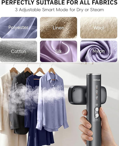 OGHom Steamer for Clothes, 110-240V Travel Steamer & Iron 2 in 1, 1000W Powerful Steam, Portable Handheld Garment Wrinkle Remover, 30s Fast Heat-Up with Dry& 2-Steam Control, for Global & Europe-Black