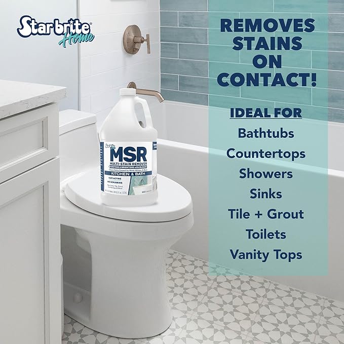 STAR BRITE Home MSR Multi-Stain Remover with Bleach - Fast-Acting Cleaner for Kitchen & Bath - Whitens, Brightens and Removes Stains and Scum on Grout, Tile, Sinks and Countertops