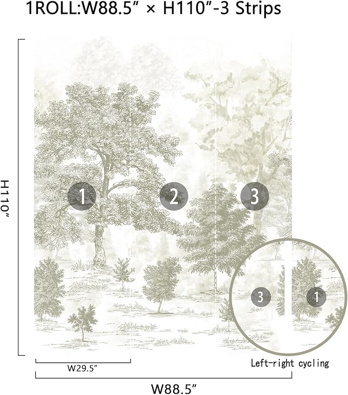 Zeeko Vintage Forest Wall Murals Peel and Stick 88.5" W x 110" H Beige Tree Wallpaper Self-Adhesive Large Nature Landscapes Murals Canvas Wall Decor for Bedroom Bathroom
