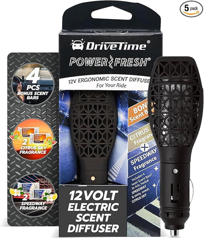 Drive Time Reusable 12V Plug-in Car Air Freshener Refill – Power Fresh, Auto Shut-Off, Plug-In Convenience, No Batteries Needed – Includes 4 Scent Bars for Up to 30 Days of Freshness