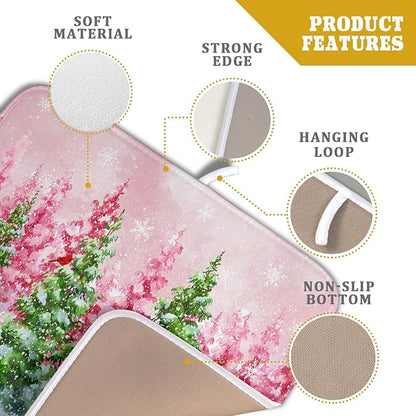 Santa Claus Dish Drying Mats for Kitchen Counter Watercolor Forest Decoration Coffee Mat for Table Decor