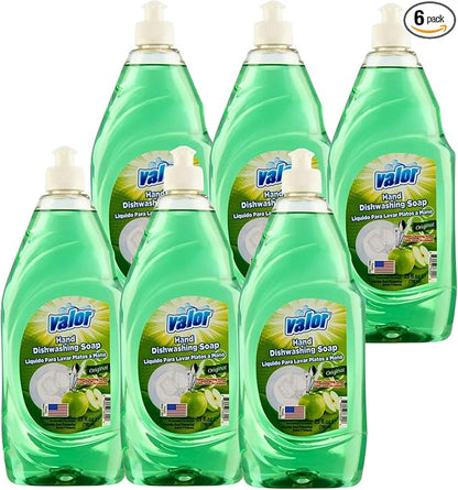 Valor Dishwashing Liquid, 25 fl oz – Dish Soap for Kitchen & Bathroom, Grease-Fighting, Gentle on Hands, Fast Rinse, Eco-Friendly Biodegradable Formula (25.5 oz (Pack of 6), Original)