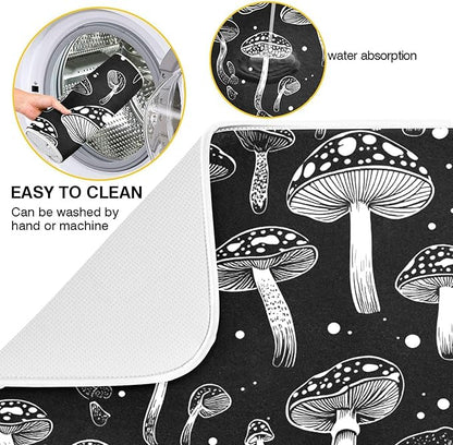 Eucalyptus Leaves Dish Drying Mat for Kitchen Countertop 16x18 Black White Floral Leaf Small Drying Mat Reusable Quick Dry Dish Sink Absorbent Mats Dishwasher Easy Clean Decorative Home Essentials
