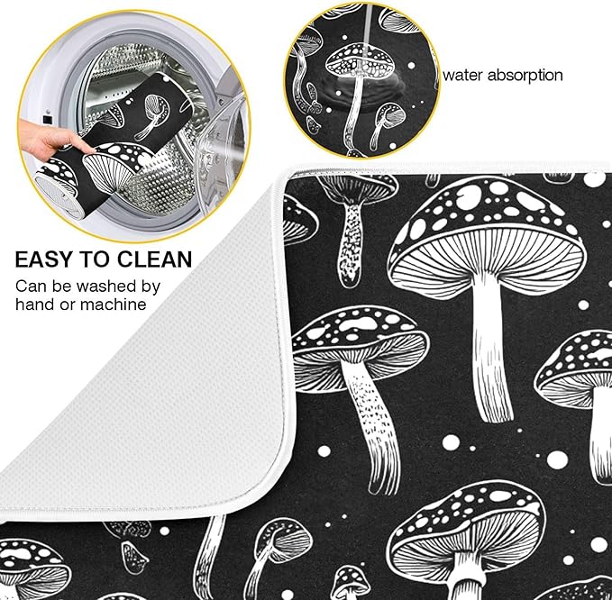 Eucalyptus Leaves Dish Drying Mat for Kitchen Countertop 18x24 Black White Floral Leaf Large Drying Mat Reusable Quick Dry Dish Sink Absorbent Mats Dishwasher Easy Clean Decorative Home Essentials