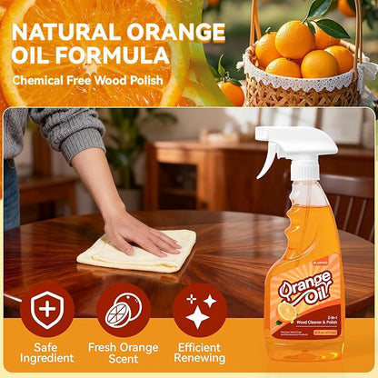 2-in-1 Furniture Polish Wood Cleaner - 2Pack Natural Orange Oil Spray Protect Wood Surface Safely, Enhanced Furniture Restorer Finish Cabinets, Tables, Antique, Floor, 32oz Total