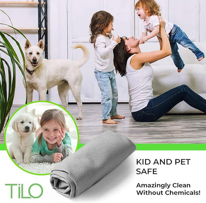 TILO Microfiber Cleaning Cloth – 19x13 Inch Ultra-Absorbent, Streak-Free, Lint-Free, Reusable Polishing Cloth for Dust, Grease, Dirt, and Delicate Surfaces – Non-Abrasive – Grey