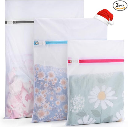 3 Pack 3 Size Mesh Laundry Bags Set for Delicates with AUTO-Lock Zipper, Lingerie Bags for Washing Delicates, Laundry Bags Mesh Wash Bags, Delicates Laundry Bag for Jeans,Blouse,Stocking,Bra