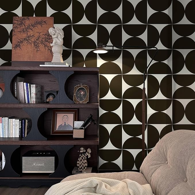 Dimoon 236"x17.3"Geometric Peel and Stick Wallpaper Brown and Beige Wallpaper Square Contact Paper Thicken Waterproof Vintage Self Adhesive Removable Wall Covering Shelf Liner Decal Vinyl Roll