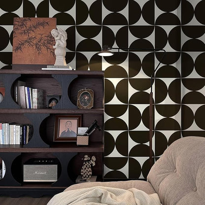 Dimoon 236"x17.3"Geometric Peel and Stick Wallpaper Brown and Beige Wallpaper Square Contact Paper Thicken Waterproof Vintage Self Adhesive Removable Wall Covering Shelf Liner Decal Vinyl Roll