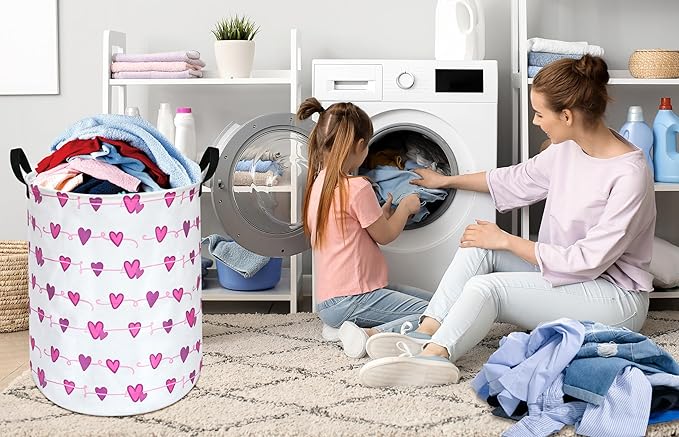 Round Laundry Hamper Storage Basket Bins Clothes Nursery Hamper for Home, Gift Storage Bins with Handles
