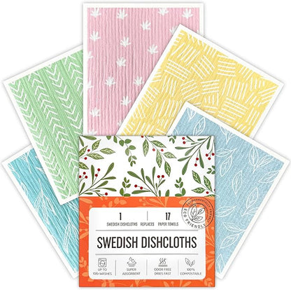 Swedish Dishcloths for Kitchen, 5 Pack Reusable Paper Towels Washable, Super Absorbent Swedish Dish Cloths, Non-Scratch, No Odor