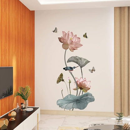 3D Wall Stickers DIY Flower Wall Decal Removable Waterproof Wall Art Decor for Bedroom Living Room Offices Home Decoration (Lotus Butterfly)