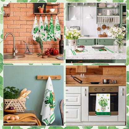 Zubebe 6 Pcs St. Patrick's Day Kitchen Towel Irish Lucky Shamrock Dish Towel Watercolor Gnome Hand Towels Reusable Tea Towel for Holiday Cooking Baking Drying Cleaning Wipes Home Decor, 18 x 28 Inch