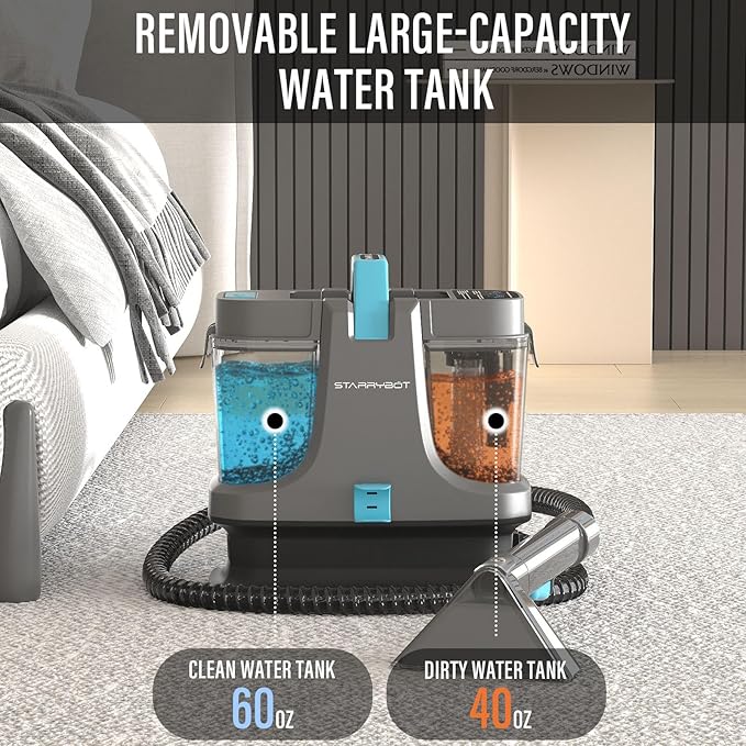 Starrybot Portable Carpet Cleaner Machine with Steam and Heating Techology,18Kpa Powerful Suction with Versatile Tools for Pets, Couch,Spot Cleaner for Stairs/Furniture/Rug(Gray)(AC0201)
