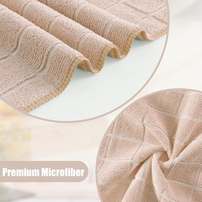 Homaxy Microfiber Kitchen Towels and Dishcloths Set, 12 Pack Soft and Absorbent Dish Hand Towels Bulk, 28 x 16 Inch & 12 x 12 Inch Quick Drying Rags for Washing Dishes, Beige