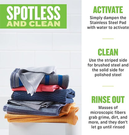 E-Cloth Stainless Steel Microfiber Cleaning Cloth Kit - Stainless Steel Cleaner for Appliances, Oven, Stove, & More - Microfiber Towels for Cars - Reusable Cloths for Cleaning