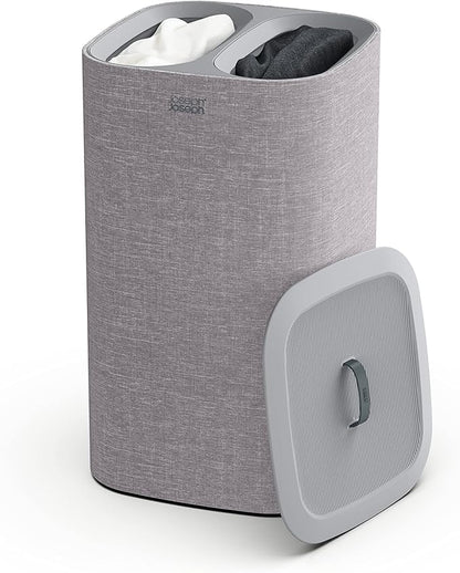 Joseph Joseph Tota 60 liter/15.8 gallon Laundry Hamper Separation Basket with lid, 2 Removable Washing Bags with Handles- Gray