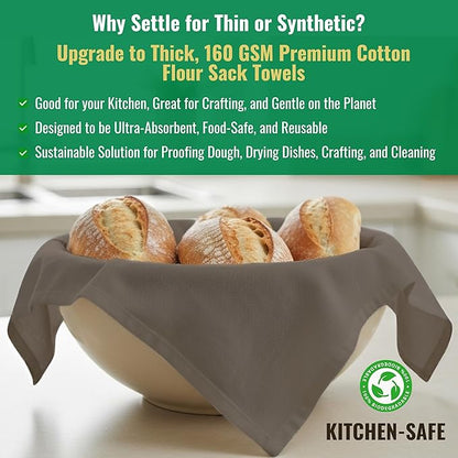 Flour Sack Towels 100% Cotton Dish Towel Reusable Baking Cloth for Bread Dough, Baguettes, Ciabatta, Machine Washable, Kitchen Towels for Cleaning – Set of 6 (18"x28") - Charcoal