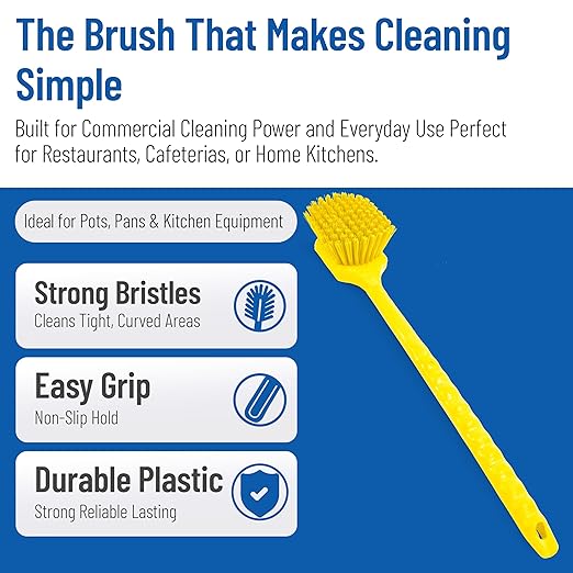 SPARTA 40501EC04 Plastic Large Scrub Brush, Kitchen Brush, Utility Brush With Long Handle For Cleaning, 20 Inches, Yellow, (Pack of 6)