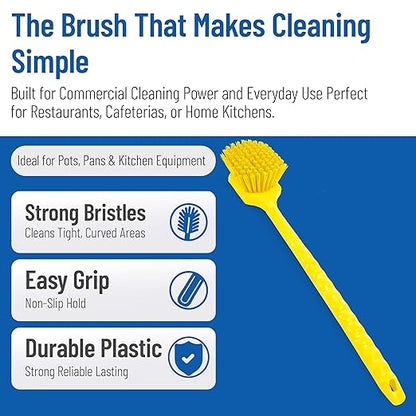 SPARTA 40501EC04 Plastic Large Scrub Brush, Kitchen Brush, Utility Brush With Long Handle For Cleaning, 20 Inches, Yellow, (Pack of 6)