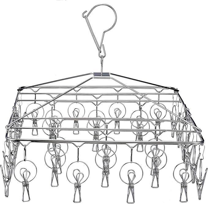 KK5 Clothes Drying Racks Heavy Duty Laundry Drip Hanger Stainless Steel Laundry Foldable Drying Rack Clothing, Towels, Underwear, Lingerie, Socks - 30Clips