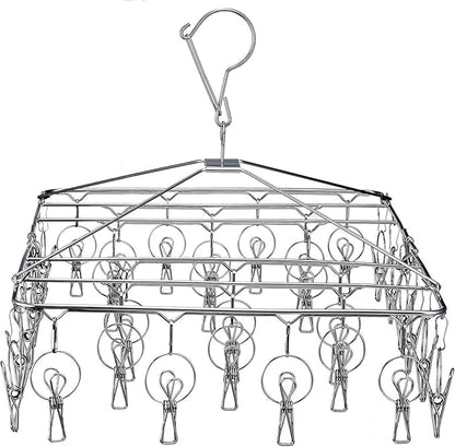 KK5 Clothes Drying Racks Heavy Duty Laundry Drip Hanger Stainless Steel Laundry Foldable Drying Rack Clothing, Towels, Underwear, Lingerie, Socks - 30Clips