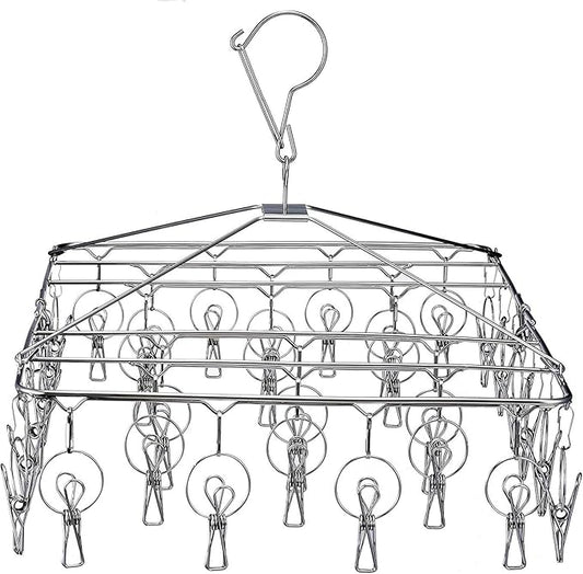 KK5 Clothes Drying Racks Heavy Duty Laundry Drip Hanger Stainless Steel Laundry Foldable Drying Rack Clothing, Towels, Underwear, Lingerie, Socks - 30Clips