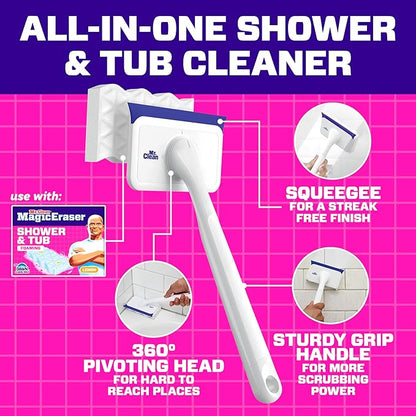 Mr. Clean Magic Eraser Shower & Tub Scrubber, Bathroom Cleaner, All in One Bathroom Cleaner, Lemon Starter Kit, 2 Scrubber, 5 Foaming Magic Erasers, 1 Whole Home Extra Durable Magic Eraser