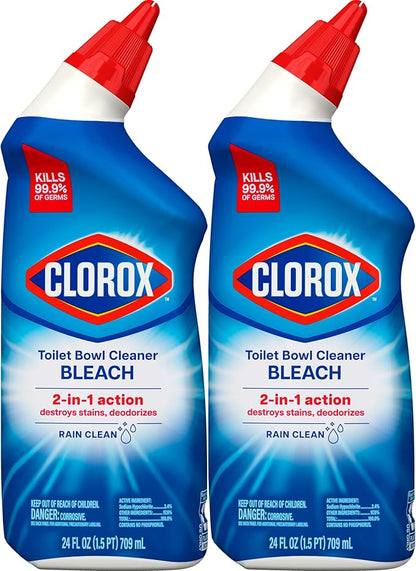 Clorox Toilet Bowl Cleaner Bleach, Rain Clean, 24 Fluid Ounces, Pack of 2 (Package May Vary)