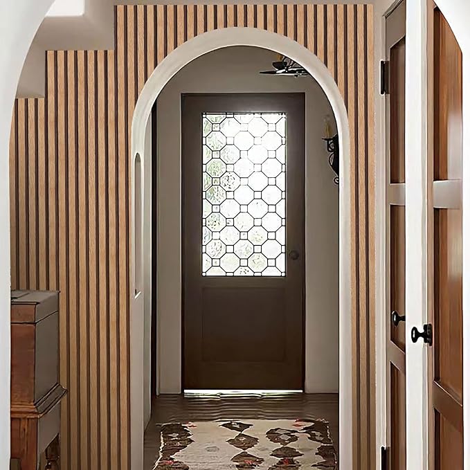 Yun-aeon Natural Wood Peel and Stick Wallpaper Wood Slats - 17.3"x 160" Tan Self-Adhesive Waterproof Vinyl Removable Wall Paper for Wall Decor Bedroom
