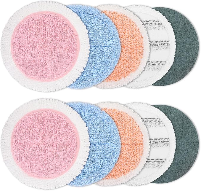 10 Pack Electric Mop Pads, 6.3/6 Inch Spin Power Mop Replacement Pads for bissell/alfabot/vmai/teko/eous/vm6/devoac/kactor/redkey/gobot/devoac/shark- Round Spinwave Spin Mop Pads for Floor Cleaning