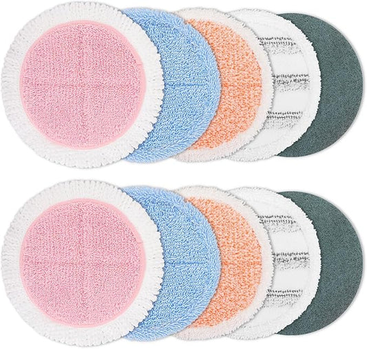 10 Pack Electric Mop Pads, 6.3/6 Inch Spin Power Mop Replacement Pads for bissell/alfabot/vmai/teko/eous/vm6/devoac/kactor/redkey/gobot/devoac/shark- Round Spinwave Spin Mop Pads for Floor Cleaning