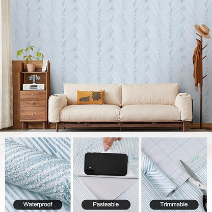 Modern Peel and Stick Wallpaper Boho Blue Contact Paper 17.3"x 200" Self-Adhesive Waterproof Neutral Wallpaper Vinyl Roll for Bathroom Bedroom Cabinets Décor