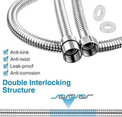 Dreyoo 1 Pack 59 Inch Shower Hose with Shower Extension Connector, Extra Long Handheld Head Hose with Brass Insert and Nut, 1/2 to 1/2 Extender, Stainless Steel