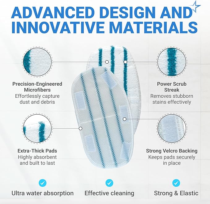 BlueStars 10-Pack Replacement Microfiber Steam Mop Pads Compatible with PurSteam ThermaPro 10-in-1 and ThermaPro 211 Steam Mop Cleaners – Washable and Reusable Mop Pads for Steamer Floor Cleaning