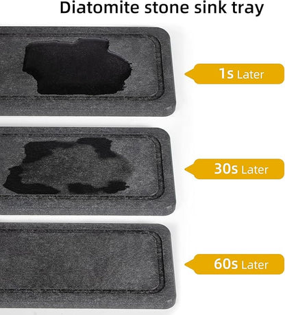 Galasily Sink Caddy Organizer with Water Absorbing Stone Tray, Instant Dry Sponge Holder Smiley Face, Dish Brush Holder for Countertop, Kitchen Storage Accessories and Organization Essentials (Black)