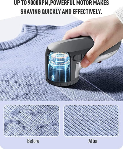 Ruidla Fabric Shaver Defuzzer, Electric Lint Remover, Rechargeable Sweater Shaver with Stainless Steel 3-Leaf Blades, Dual Protection, Removable Bin, Easy Remove Fuzz, Lint, Pills, Bobbles