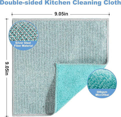 10pcs New Upgrade 2-Layer Microfiber Wire Dishcloth,Non-Scratch Wire Dishwashing Rags for Wet and Dry,Metal Scrubbers, Kitchen Miracle Cleaning Dish Rags for Cookware,Sinks, Dishes,Stove,Blue