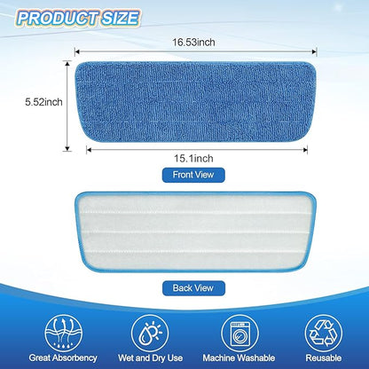 3 Pack Microfiber Mop Pads Replacement for Wet/Dry Mop Floor Cleaning Reusable Mop Pads Refills for Spray Floor Mops Compatible with Bona Floor Care System and Any Microfiber Flat Spray Mop