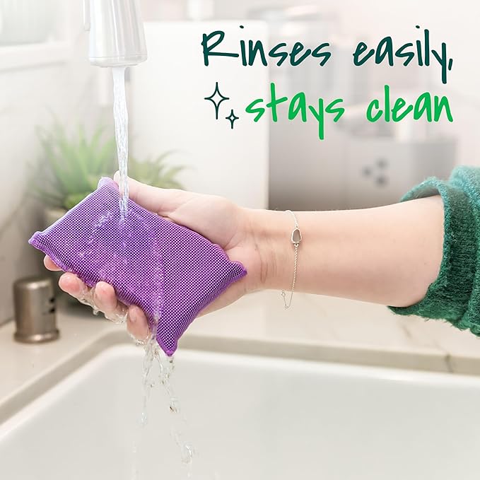 Scotch-Brite Clean & Rinse Non-Scratch Scrub Sponges – Dual-Sided Scrubber with Cloth Side for Wiping, Rinses Clean – 8 Sponges (4 Packs of 2) for Dishes, Countertops, Appliances & More