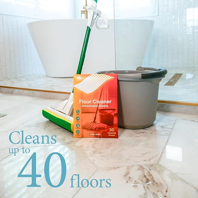 30 Floor Cleaner Dissolvable Sheets (Concentrated, Liquid-Free Cleaning Sheets for Buckets & Refillable Spray Mops) - Fresh Lime Scent
