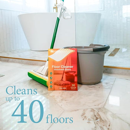 30 Floor Cleaner Dissolvable Sheets (Concentrated, Liquid-Free Cleaning Sheets for Buckets & Refillable Spray Mops) - Fresh Lime Scent