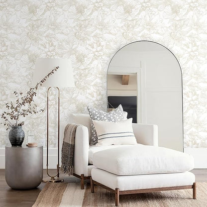 Ismoon Large Floral Peel and Stick Wallpaper Boho Beige/Coffee Contact Paper 17.3inx49ft Modern Wall Paper Removable Self Adhesive Bedroom Cabinet Bathroom Waterproof Mural Wall Decor Vinyl Roll