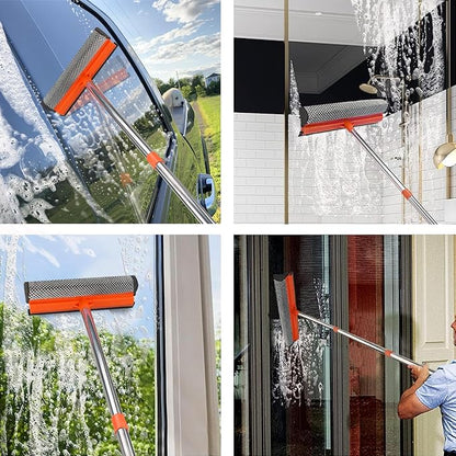 Window Squeegee for Window Cleaning, Squeegee Window Cleaner Tool 2 in 1 Car Window Cleaning Tool with Extension Pole 58‘’ Telescopic Window Washing Equipment, Shower Squeegee for Shower Glass Door