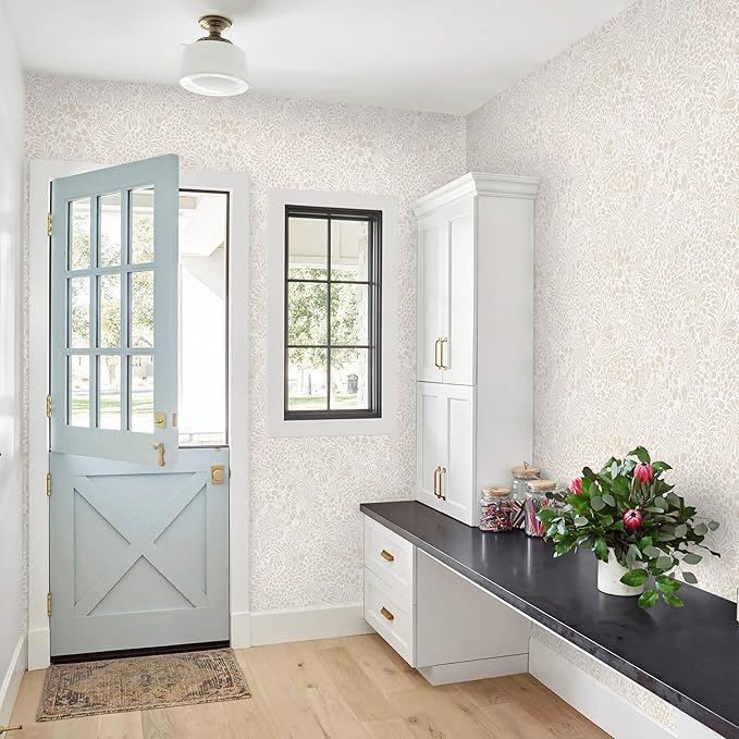 Heroad Peel and Stick Wallpaper Contact Paper Modern Wall Paper Boho Floral Removable Beige Self Adhesive Wallpaper for Bedroom Living Room Walls Bathroom Waterproof Vinyl Roll 17.3''x78.7''
