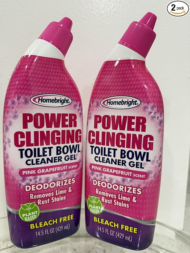 Power Clinging Toilet Bowl Cleaner Gel, Pink Grapefruit Scent, Bleach Free, 14.5 fl oz, 2 Pack