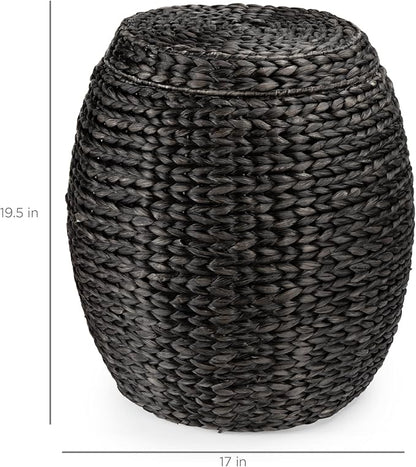 Best Choice Products Vintage Multipurpose Hyacinth Storage Basket, Plant Décor, Handwoven Organizer Tote for Bedroom, Living Room, Bathroom, w/Lid - Black